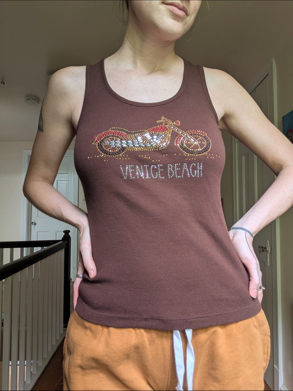 Y2K Ribbed Venice Beach Rhinestone Tank Top